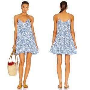 NWT Caroline Constas Laurel Paisley-Print Flounce Mini Dress Blue Garden Toile